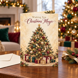 Cartão Árvore de Natal Elegante Esmeralda Burgundy Dourad