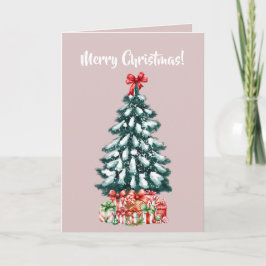 Cartão Árvore de Natal Elegante Nevada Rosa