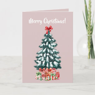 Cartão Árvore de Natal Elegante Nevada Rosa