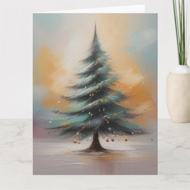 Cartão Árvore de Natal Elegante Watercolor (Frente)