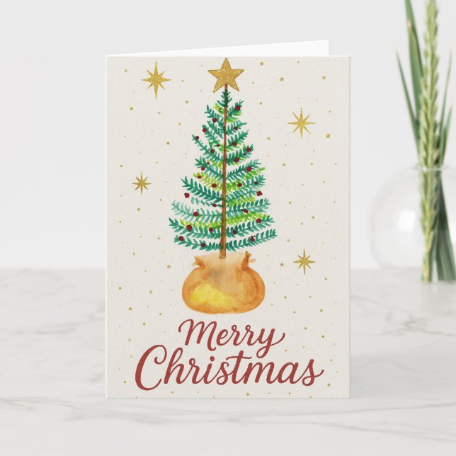 Cartão Árvore de Natal em Aquarela (Frente)