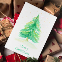 Árvore de Natal em Aquarela Com Neve Dourada