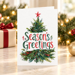 Cartão Árvore de Natal em Aquarela Cumprimentos de Natal