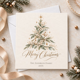 Cartão Árvore de Natal em Aquarela Elegante Personalizada