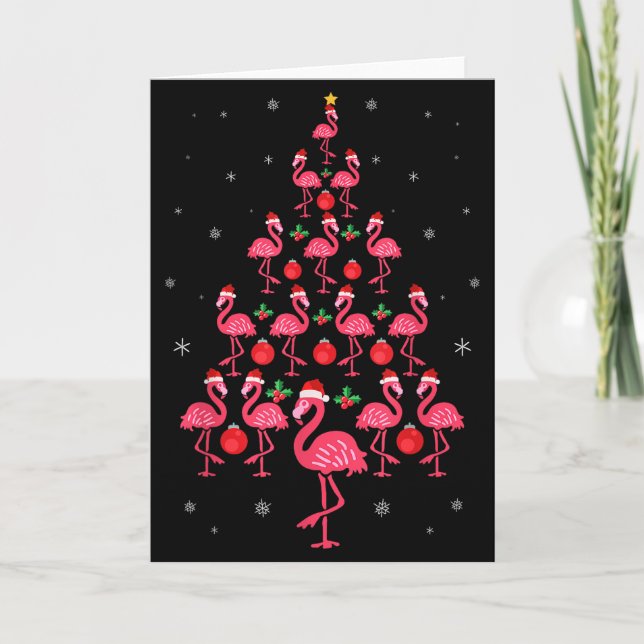 Cartão Árvore de Natal engraçada do flamingo Nk presente  (Frente)