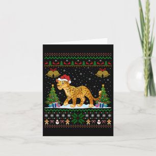 Cartão Árvore de Natal Feia Luzes Santa Hat Leopardo Nata