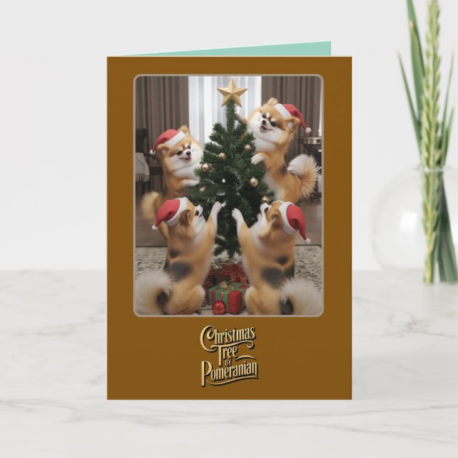 Cartão Árvore de Natal Fofa do Pomerânia (Frente)