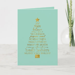 Cartão Árvore de Natal Inspiradora Dourada Menta Paz Aleg