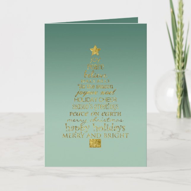 Cartão Árvore de Natal Inspiradora Pine Green Gold (Frente)