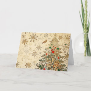 Cartão Árvore de Natal Intrincada com Dourado e Brilho