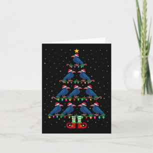 Cartão Árvore de Natal Luz Santa Hat Elf Crow Árvore de N