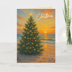 Cartão Árvore de Natal náutica/litorânea praia