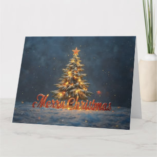 Cartão Árvore de Natal Nevada com Luzes Quentes