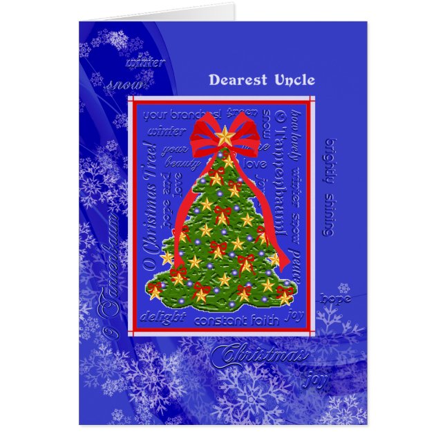 Cartão Árvore de Natal O Tannenbaum Snowflakes para o tio (Frente)