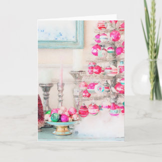 Cartão Árvore de Natal Ornamentada em Aquarela Vintage