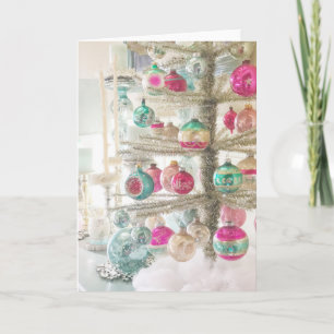 Cartão Árvore de Natal Pastel com Enfeites Vintage