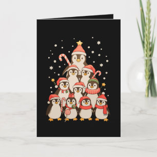 Cartão Árvore de Natal Pinguim Neve Chapéu do Papai Noel 