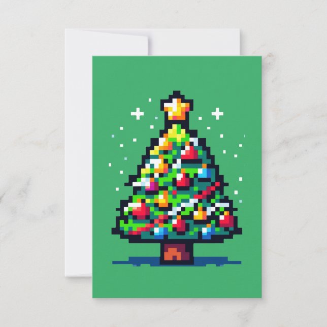 Cartão Árvore de Natal Pixel - Férias Festivas Retroativa (Frente)