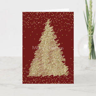 Cartão Árvore de Natal Red Dourada Glitter Sparkle