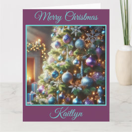 Cartão Árvore de Natal Roxo e Azul