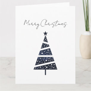 Cartão Árvore de Natal simples logotipo azul-marinho
