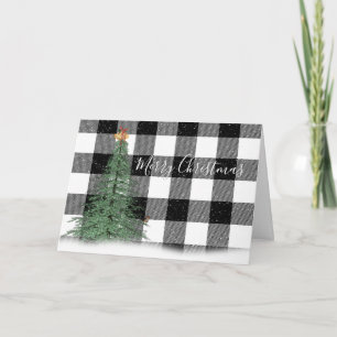 Cartão Árvore de Natal Verde na Xadrez