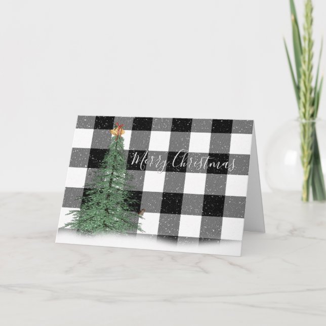 Cartão Árvore de Natal Verde na Xadrez (Frente)