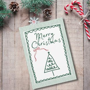 Cartão Árvore de Natal Verde Retro & Foto da Família Pers
