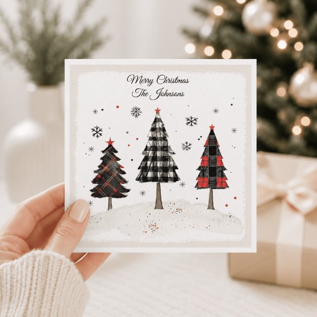 Cartão Árvore de Natal Xadrez Personalizada com Nome da F (Criador carregado)