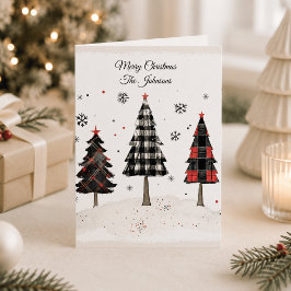 Cartão Árvore de Natal Xadrez Personalizada com Nome da F