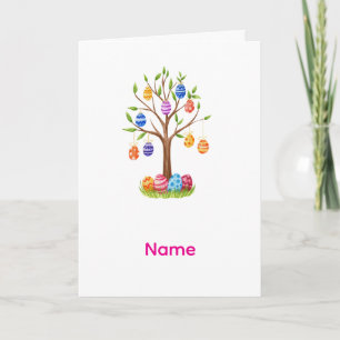 Cartão Árvore de Páscoa em Aquarela com Ovos Decorados Pe