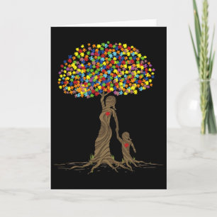 Cartão Árvore de Puzzle Amor Mãe e Filha Autista Autismo