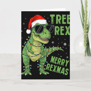 Cartão Árvore Divertida Rex Dinossauro Natal Chapéu de Pa