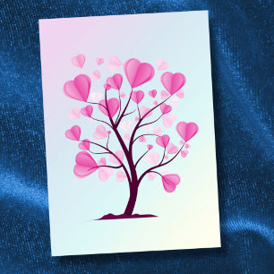 Cartão Árvore do Amor Árvore dos Corações Aquarela Rosa P