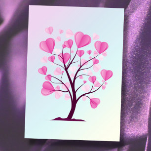 Cartão Árvore do Amor Árvore dos Corações Pastel Rosa Aqu