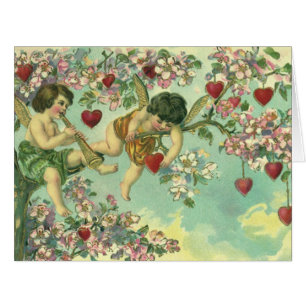 Cartão Árvore do coração dos Cupido do dia dos namorad