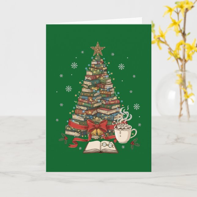 Cartão Árvore do Livro de Natal Cozy para Leitores e Book (Flor Amarela)