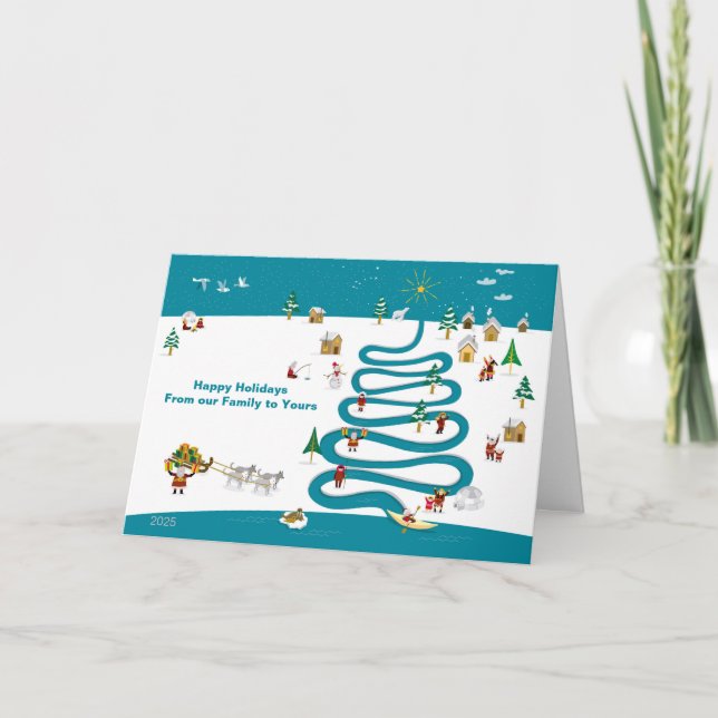 Cartão Árvore do Rio de Natal com mensagem de Dentro (Frente)