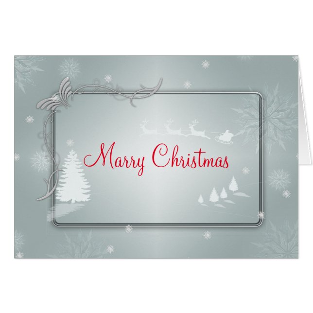 Cartão Árvore Feliz de Natal de Silver com Rancho (Frente Horizontal)