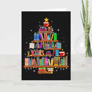 Cartão Árvore Feliz Natal Amante de Livros Bibliotecário