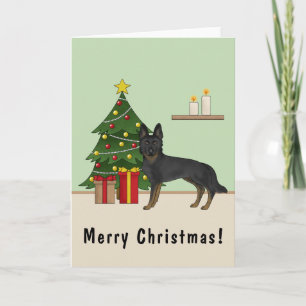 Cartão Árvore Festiva de Natal Bi-Black German shepherd