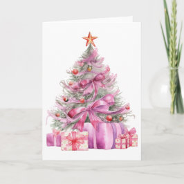 Cartão Árvore Natal bonito Pink Watercolor