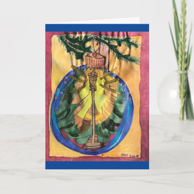 Cartão Árvore Natal com Lamplight e Evergreen Tree (Frente)