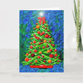 Cartão Árvore Natal - contra fundo azul/verde