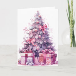 Cartão Árvore Natal Pink Watercolor