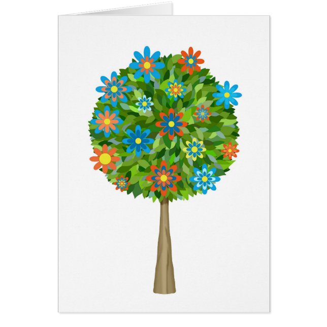 Cartão Árvore retro da flor (Frente)