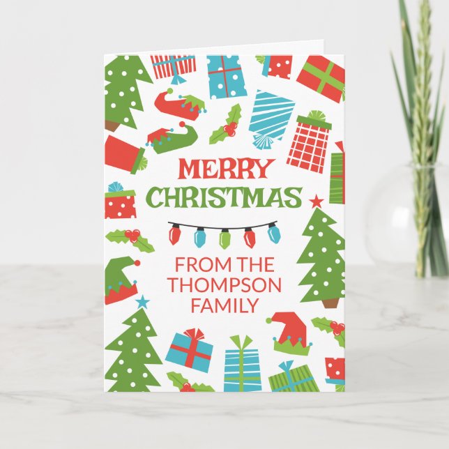 Cartão Árvore Retro Whimsical Oferece Foto Feliz Natal (Frente)