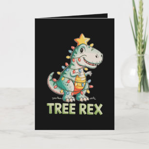 Cartão Árvore Rex Natal Dinossauro T Rex Luzes de Natal