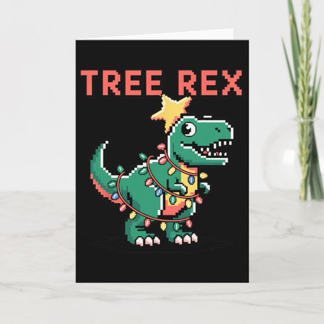 Cartão Árvore Rex Suéter Feio de Natal Dinossauro Natal (Frente)