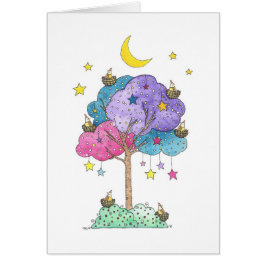 Cartão Árvore Sonhadora de Pássaros Nidificantes sob as E